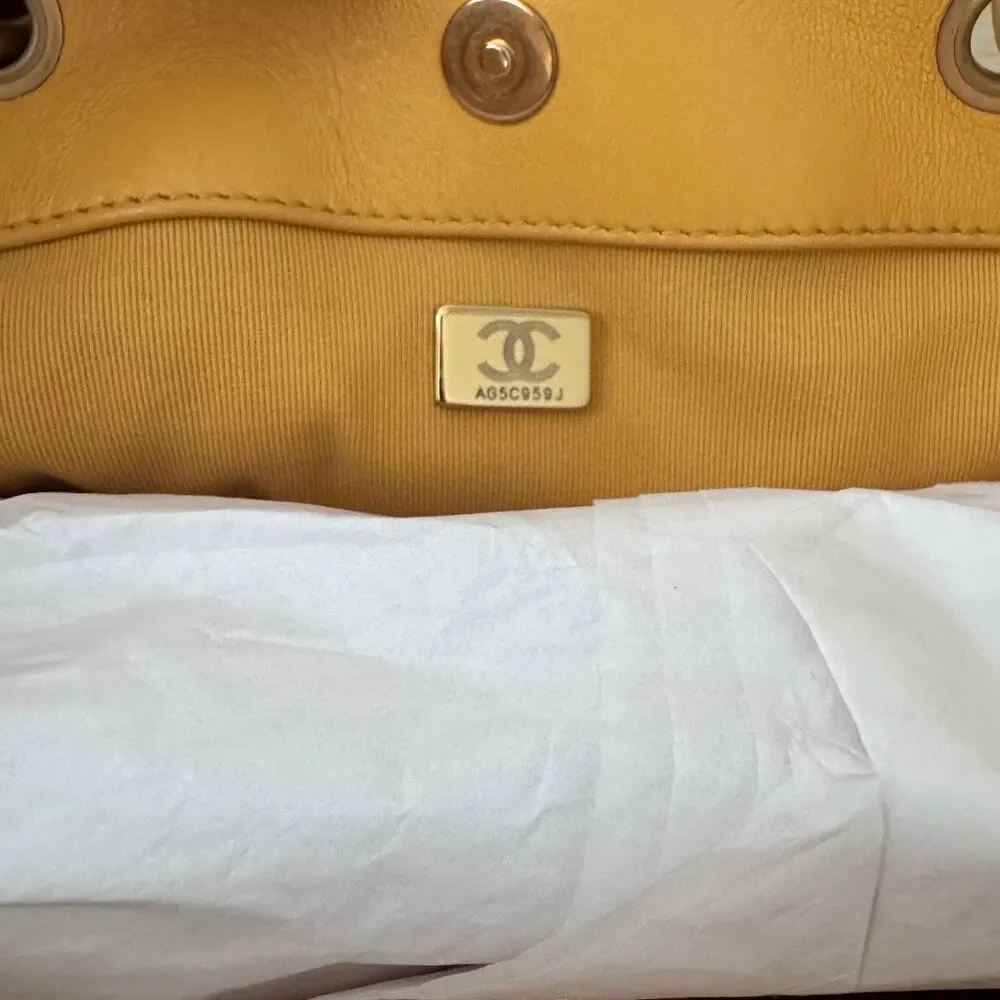 Chanel Lambskin Quilted Small Top Handle Shopping Bag Yellow